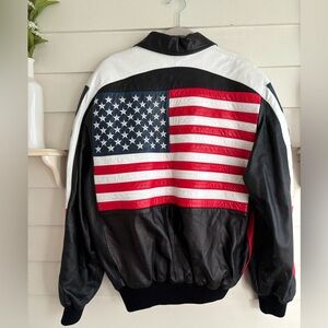 Michael Hoban North Beach USA American Flag Leather Zip Up Jacket Men’s …